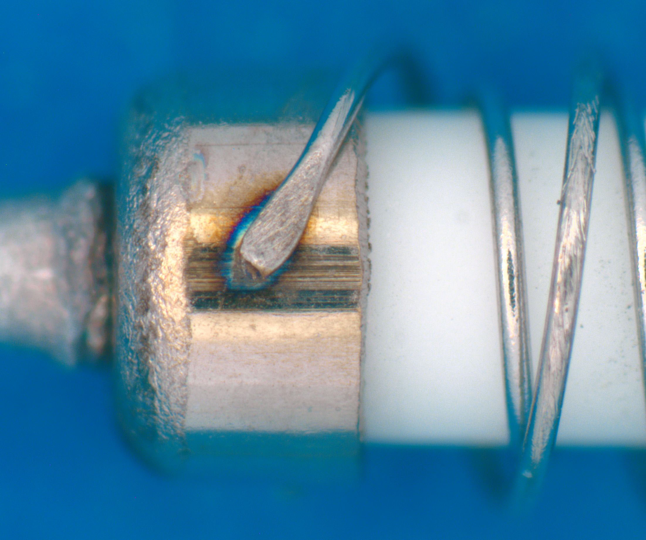 Optical image of a typical wire weld at the end cap.